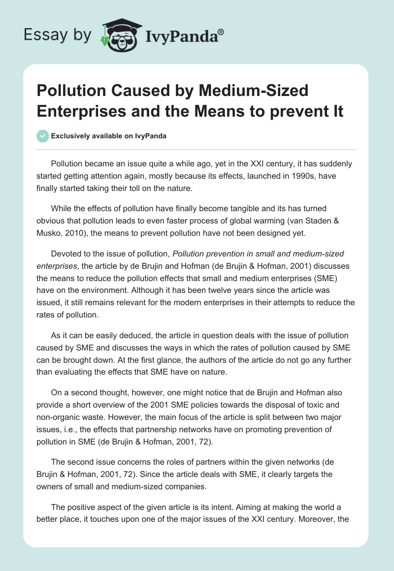 Pollution Caused by Medium-Sized Enterprises and the Means to Prevent It. Page 1