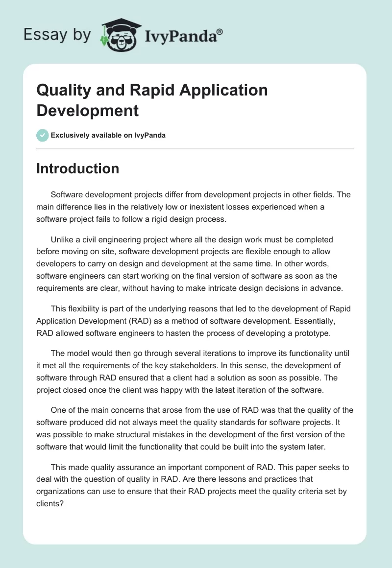 Quality and Rapid Application Development. Page 1