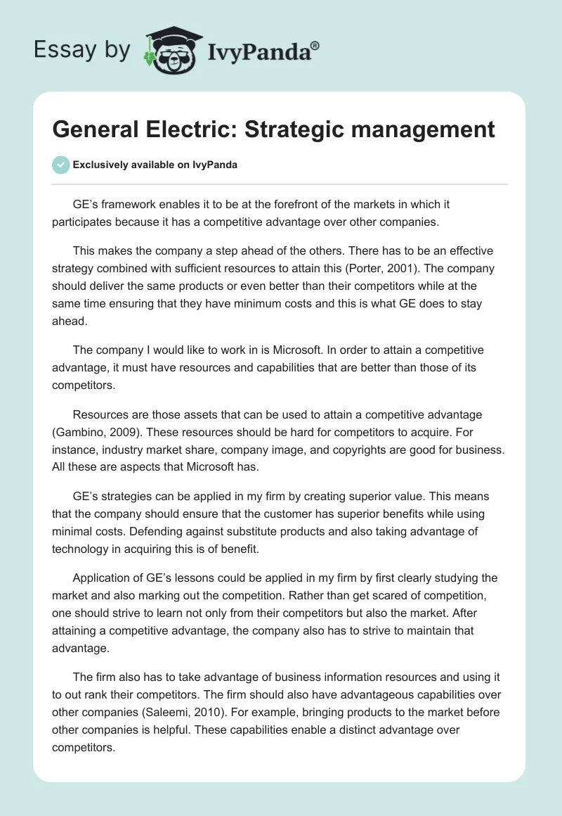 General Electric: Strategic management. Page 1