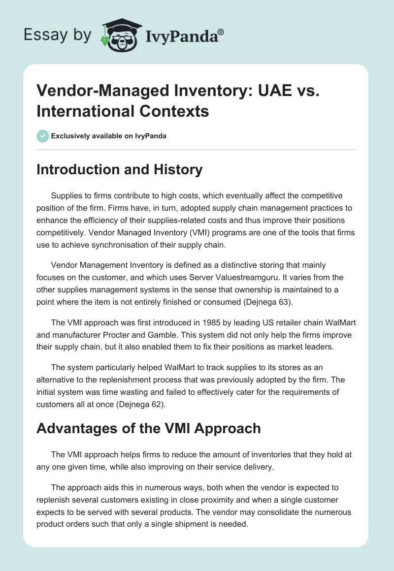 Vendor-Managed Inventory: UAE vs. International Contexts. Page 1
