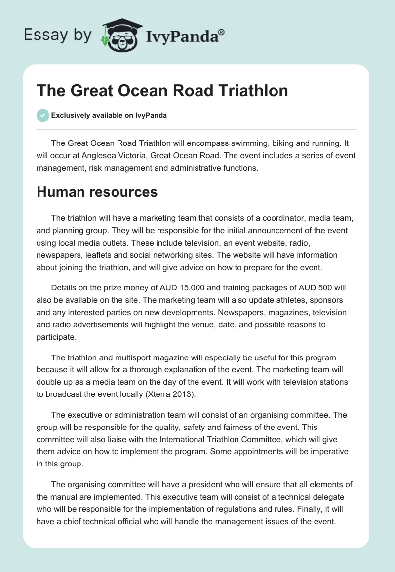 The Great Ocean Road Triathlon. Page 1