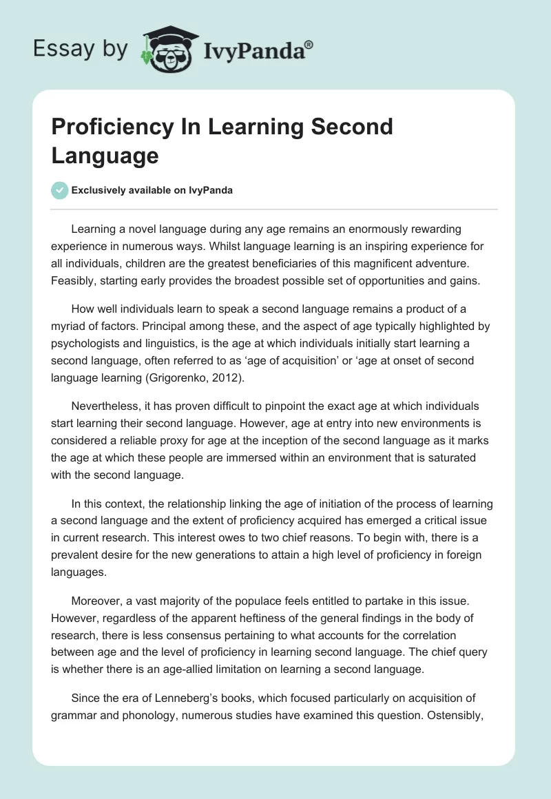 Proficiency In Learning Second Language. Page 1