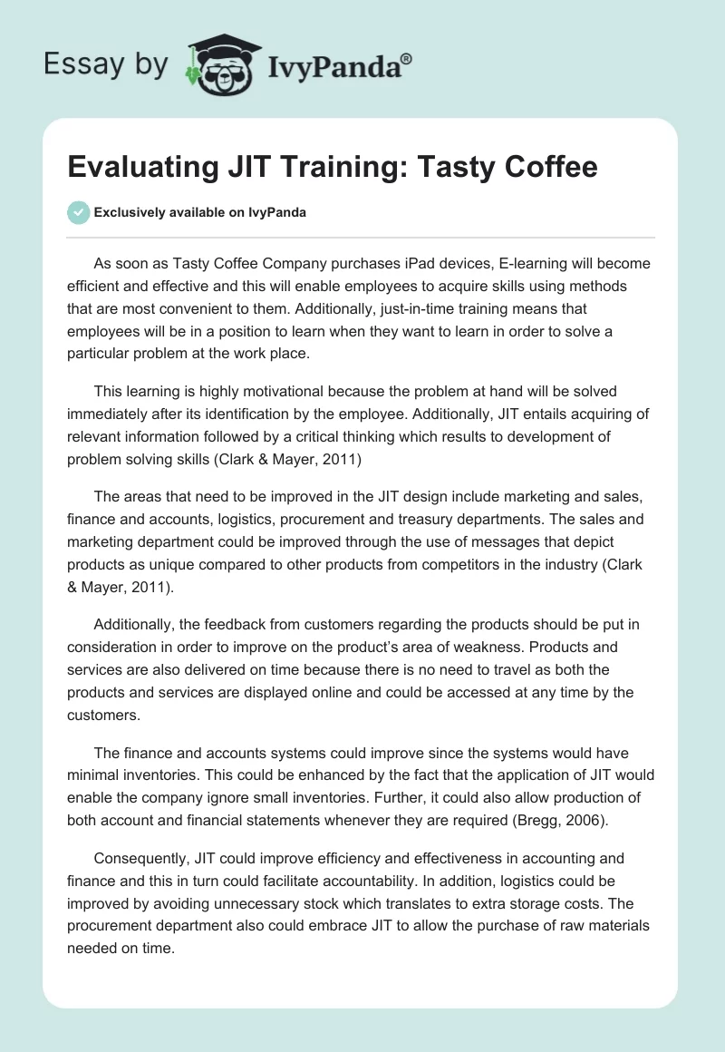 Evaluating JIT Training: Tasty Coffee. Page 1