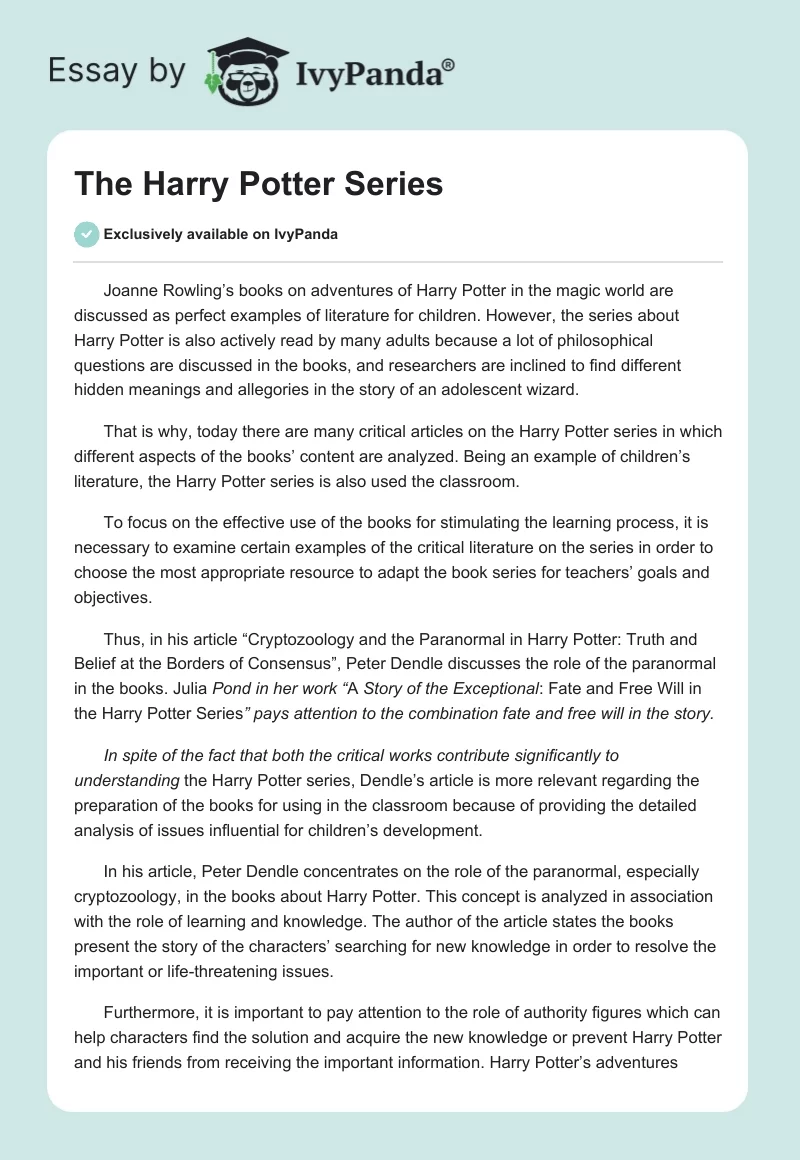 The Harry Potter Series. Page 1