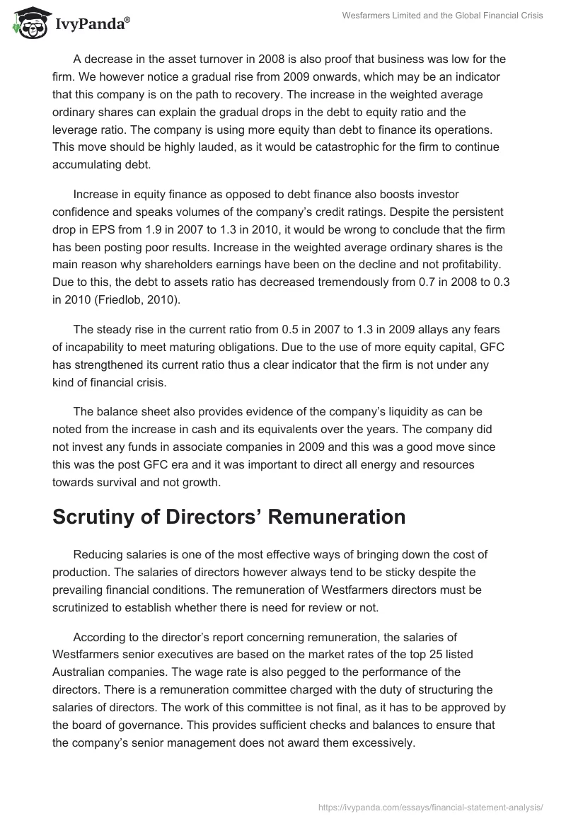 Wesfarmers Limited and the Global Financial Crisis. Page 2