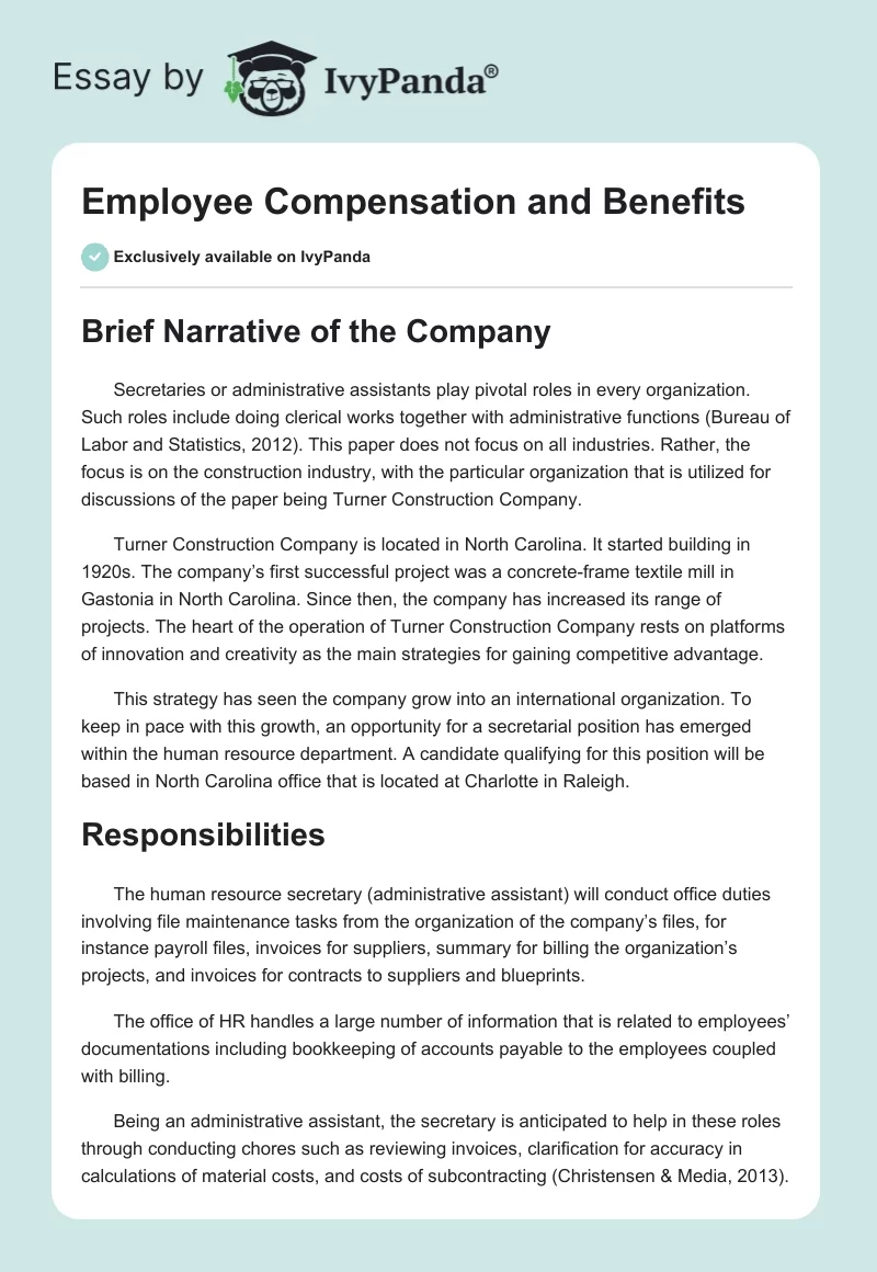 Employee Compensation and Benefits. Page 1