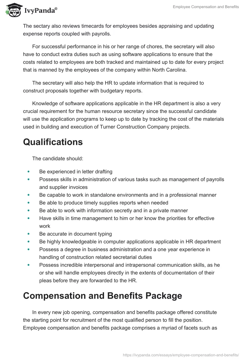 Employee Compensation and Benefits. Page 2