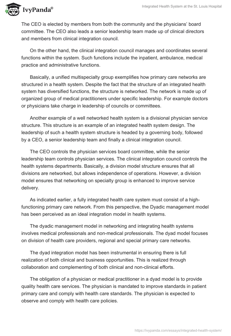 Integrated Health System at the St. Louis Hospital. Page 2