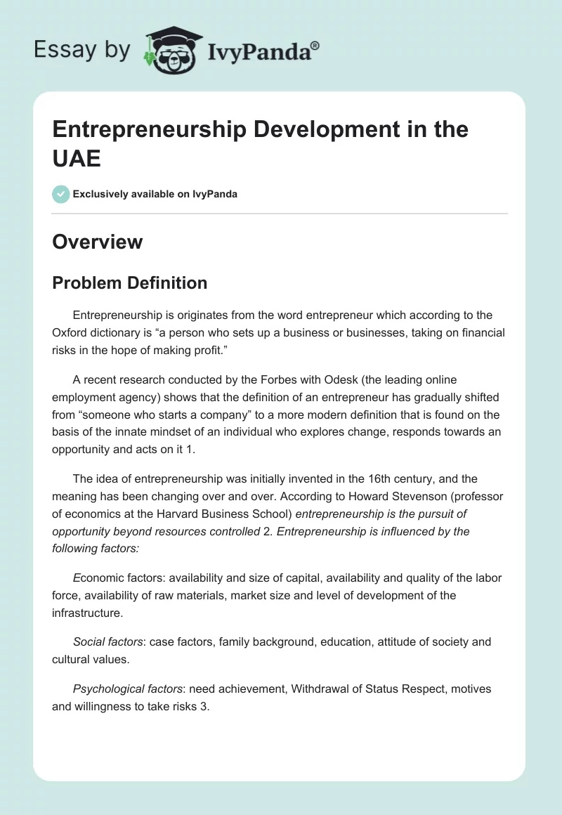 Entrepreneurship Development in the UAE. Page 1
