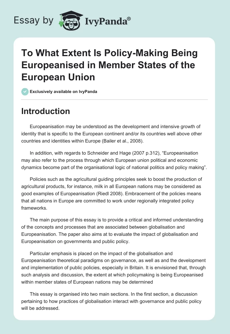 To What Extent Is Policy-Making Being Europeanised in Member States of the European Union. Page 1