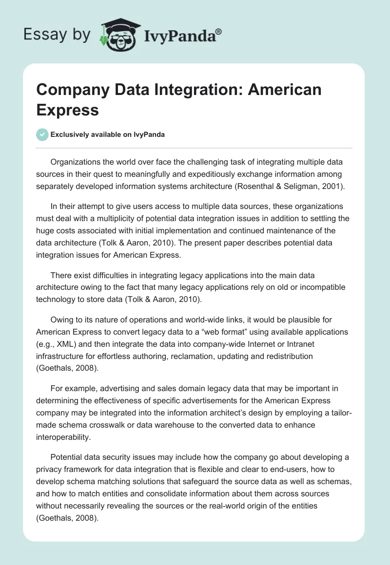 Company Data Integration: American Express. Page 1