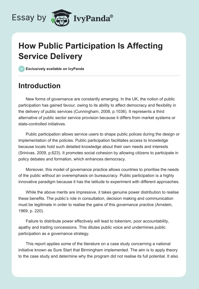 How Public Participation Is Affecting Service Delivery. Page 1
