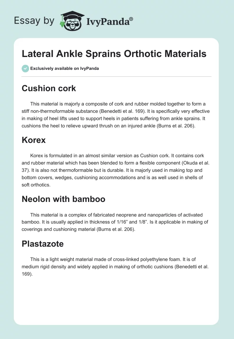 Lateral Ankle Sprains Orthotic Materials. Page 1