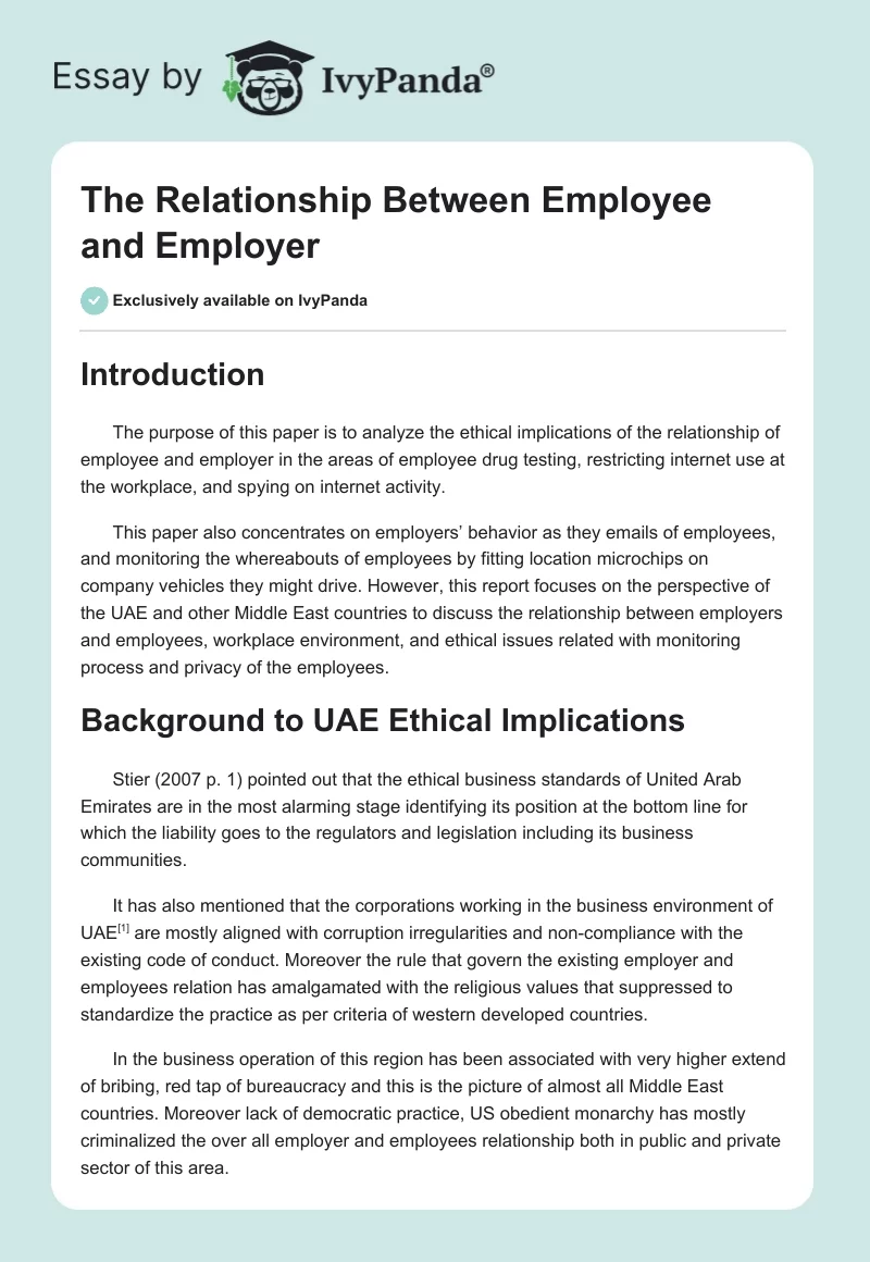 The Relationship Between Employee and Employer. Page 1