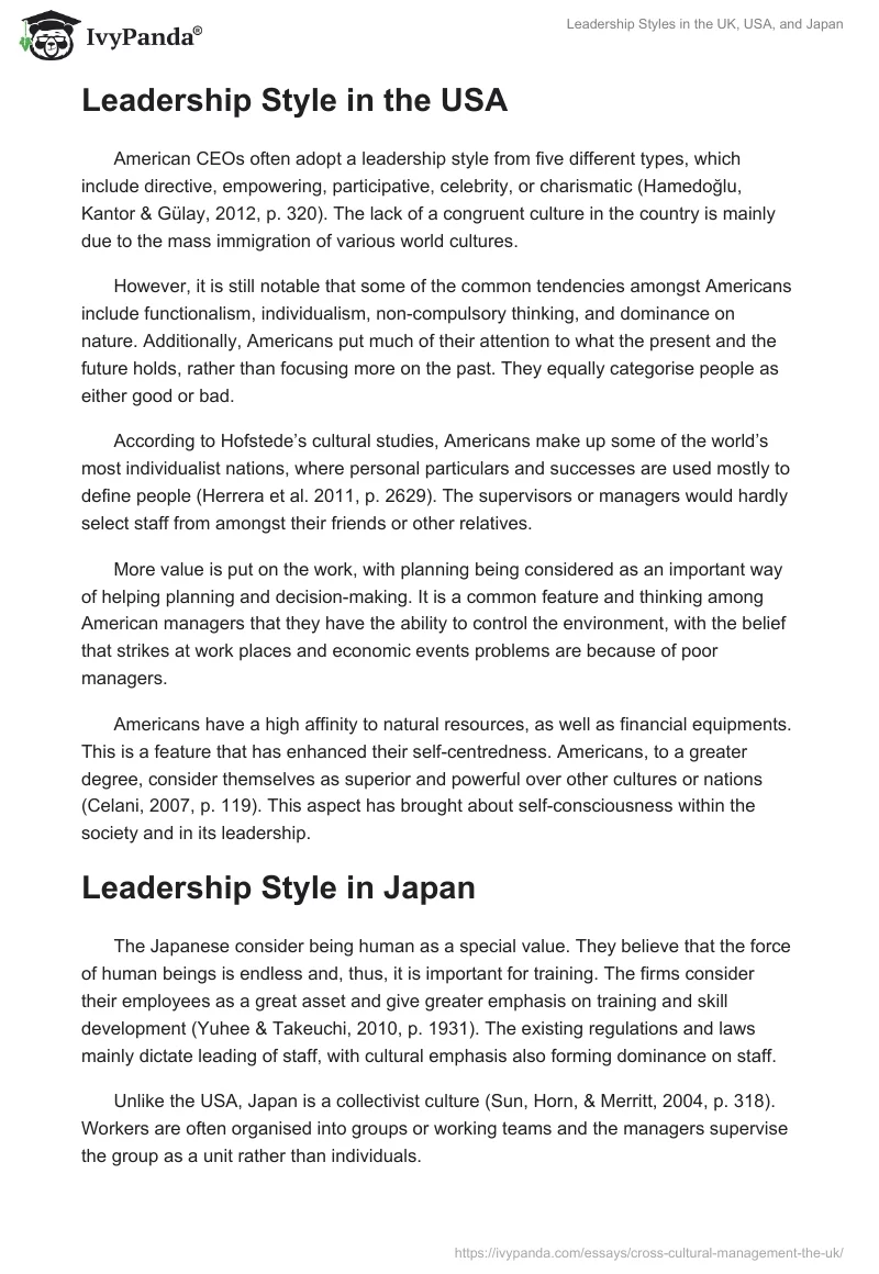 Leadership Styles in the UK, USA, and Japan. Page 3