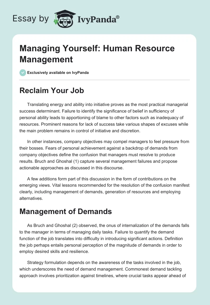 Managing Yourself: Human Resource Management. Page 1