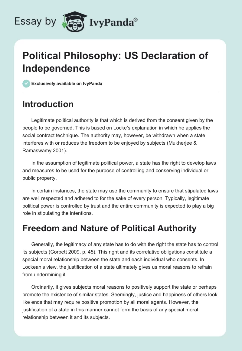 Political Philosophy: US Declaration of Independence. Page 1