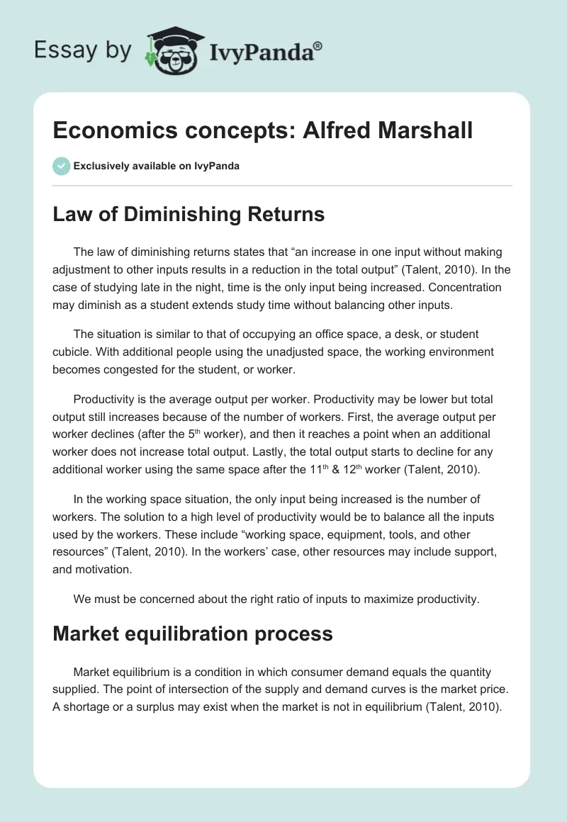 Economics concepts: Alfred Marshall. Page 1