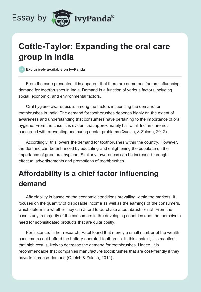Cottle-Taylor: Expanding the oral care group in India. Page 1