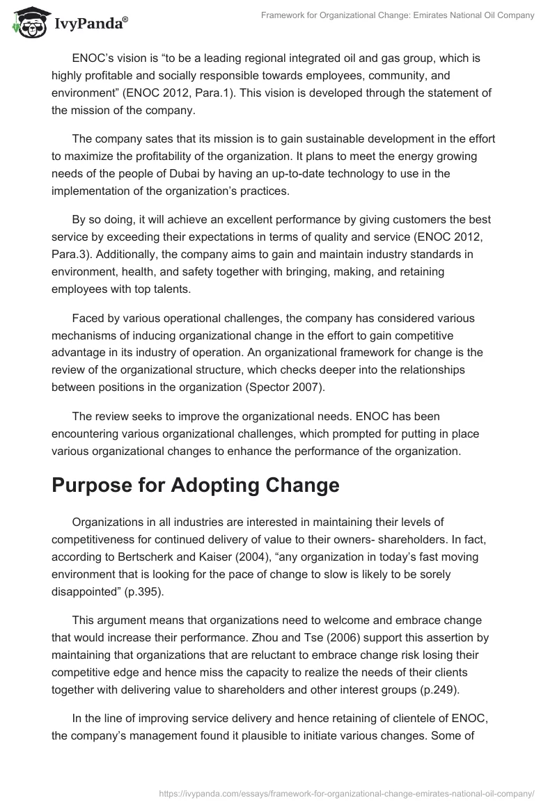Framework for Organizational Change: Emirates National Oil Company. Page 2