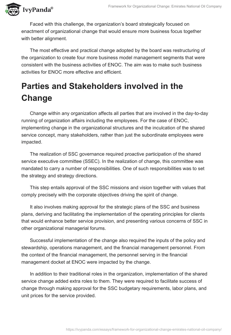 Framework for Organizational Change: Emirates National Oil Company. Page 4