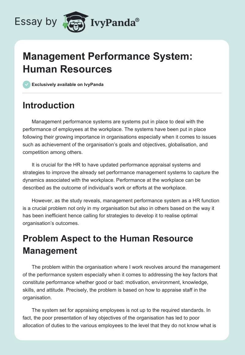 Management Performance System: Human Resources. Page 1