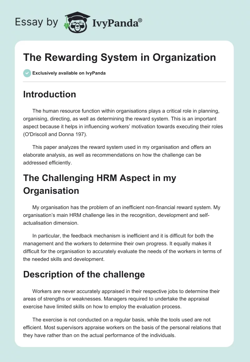 The Rewarding System in Organization. Page 1