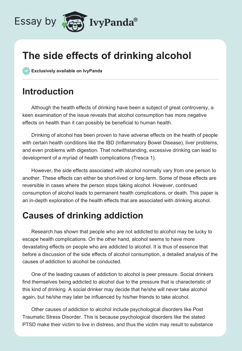 The Side Effects of Drinking Alcohol. Page 1