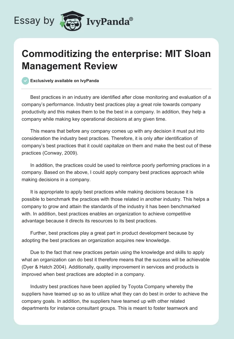 Commoditizing the enterprise: MIT Sloan Management Review. Page 1