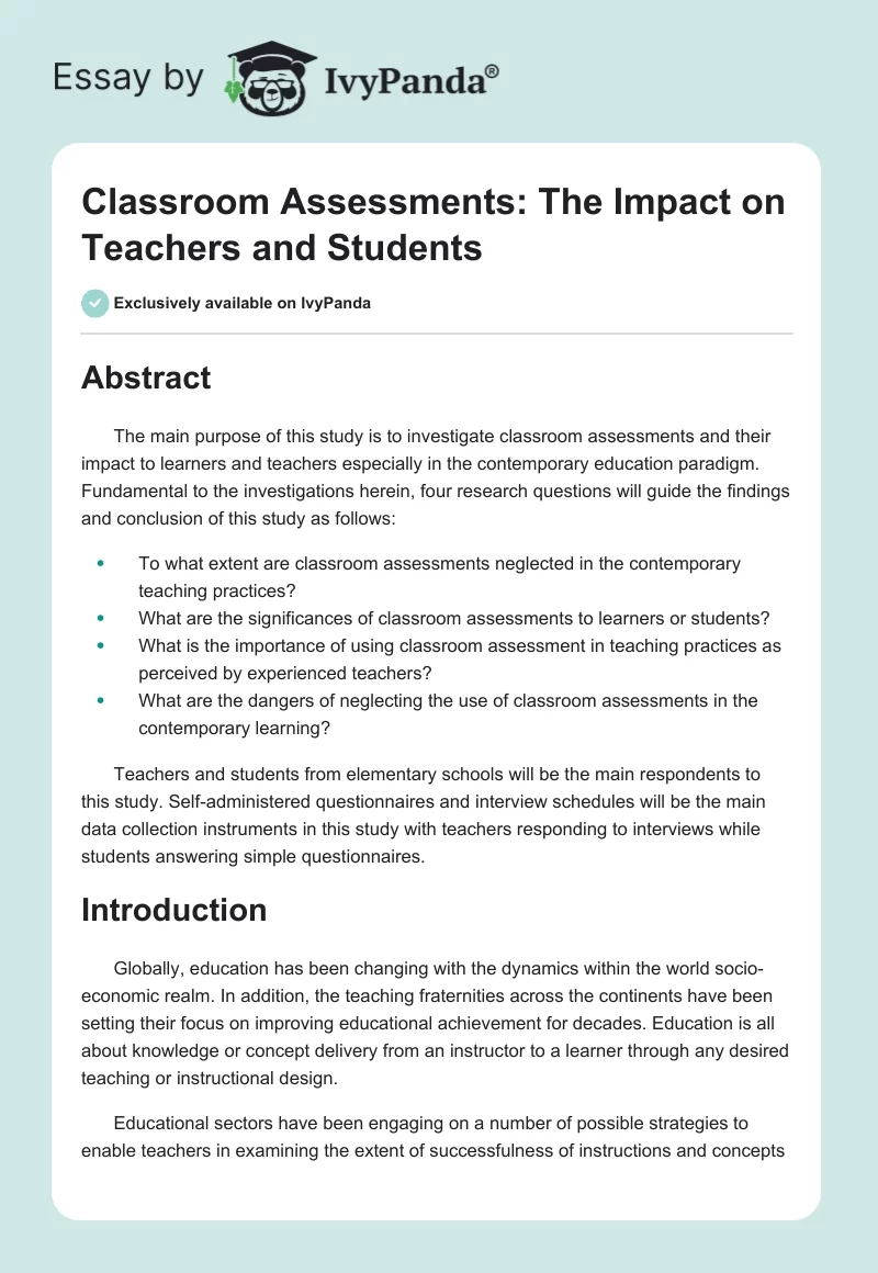 Classroom Assessments: The Impact on Teachers and Students. Page 1