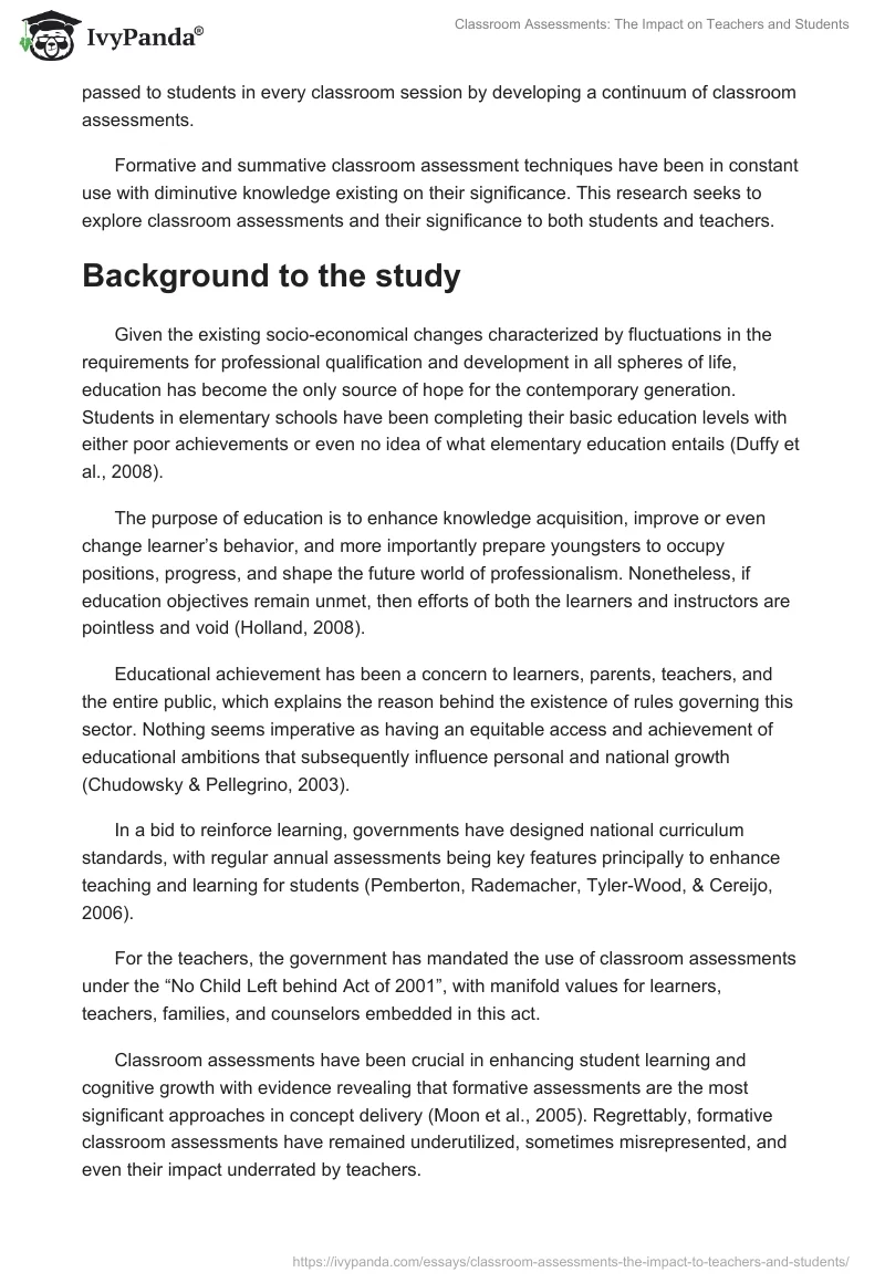 Classroom Assessments: The Impact on Teachers and Students. Page 2