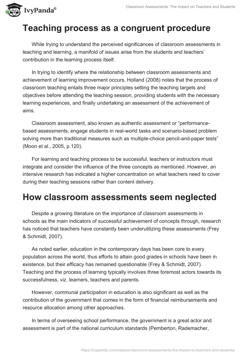 Classroom Assessments: The Impact on Teachers and Students. Page 5