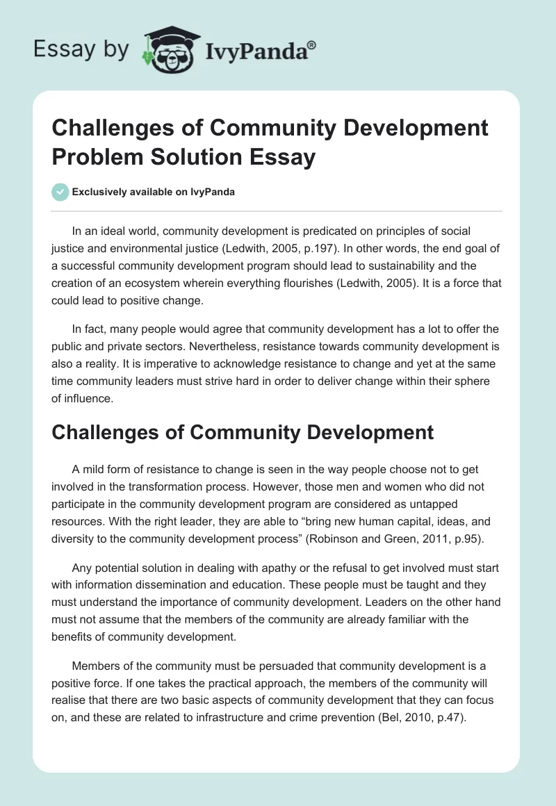 Challenges of Community Development Problem Solution Essay. Page 1