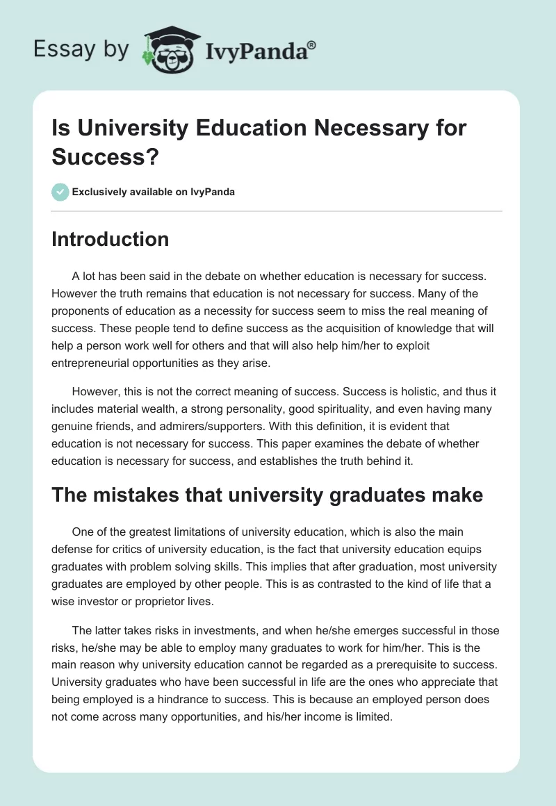 Is University Education Necessary for Success?. Page 1