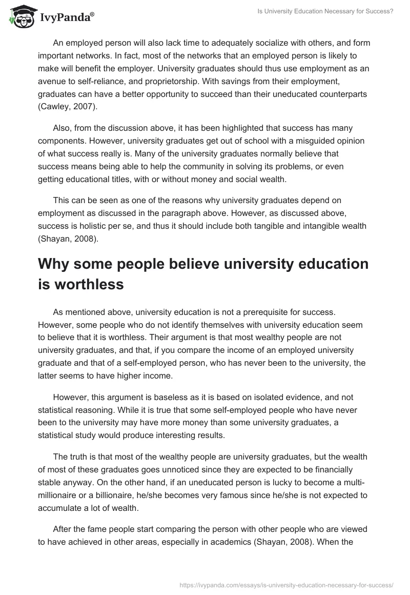 Is University Education Necessary for Success?. Page 2