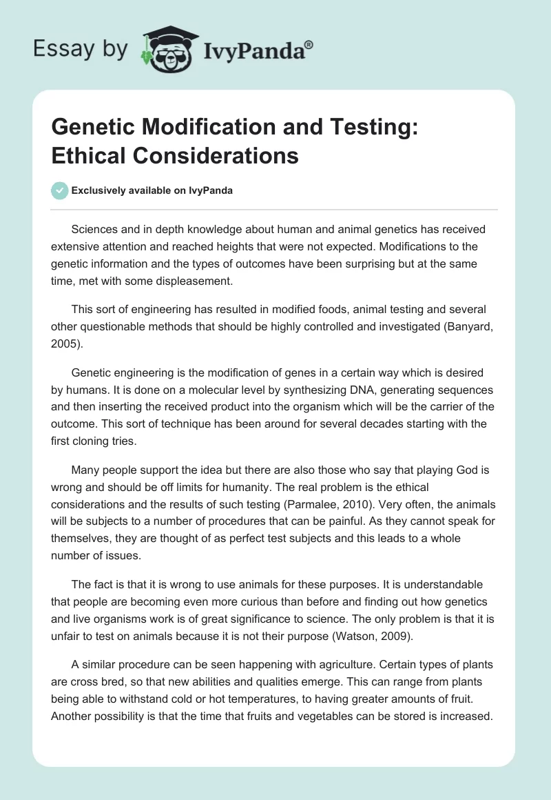 Genetic Modification and Testing: Ethical Considerations. Page 1