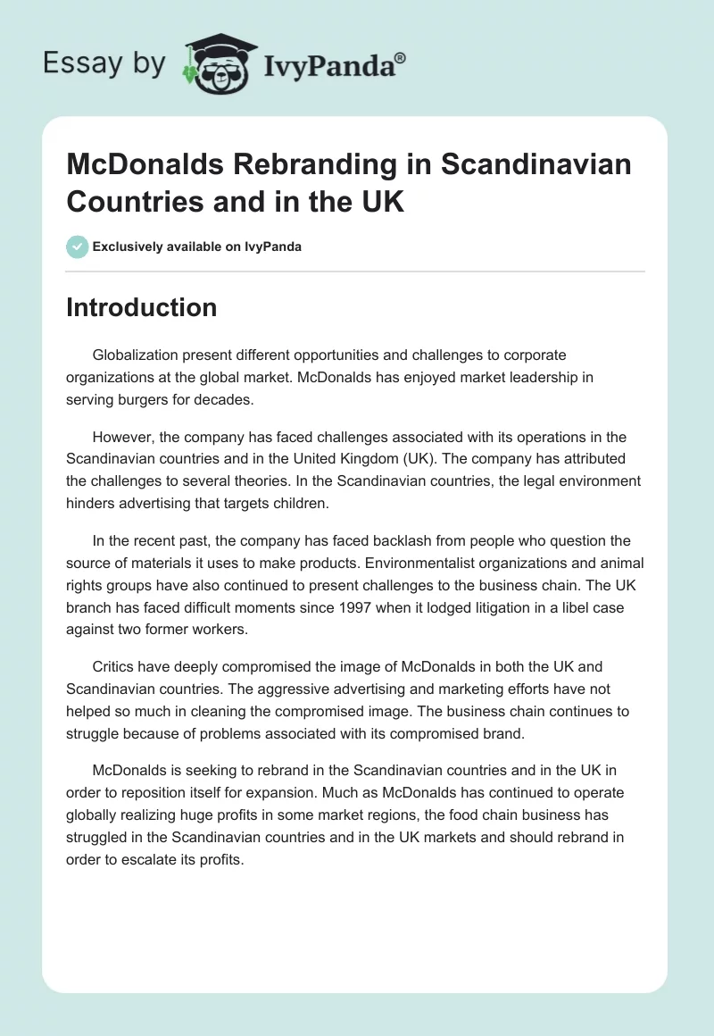 McDonalds Rebranding in Scandinavian Countries and in the UK. Page 1