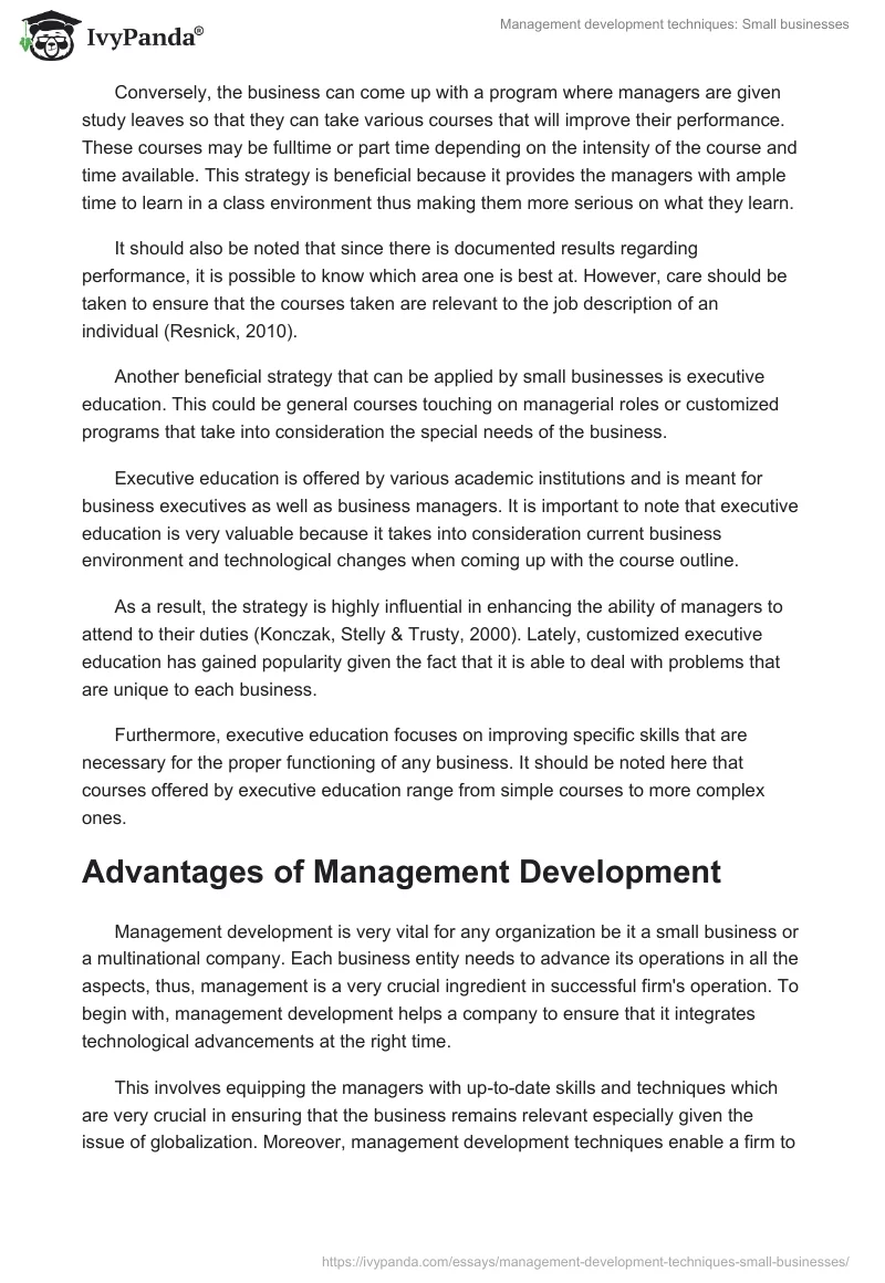 Management development techniques: Small businesses. Page 5