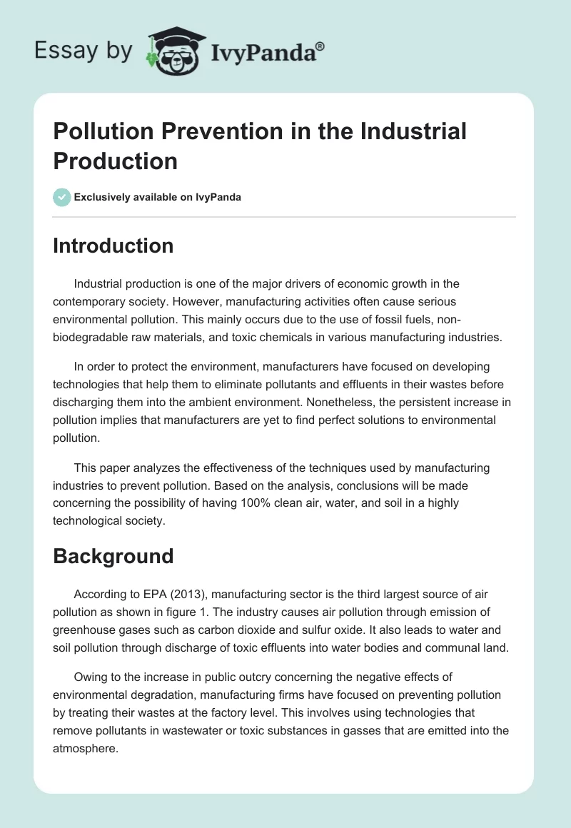 Pollution Prevention in the Industrial Production. Page 1