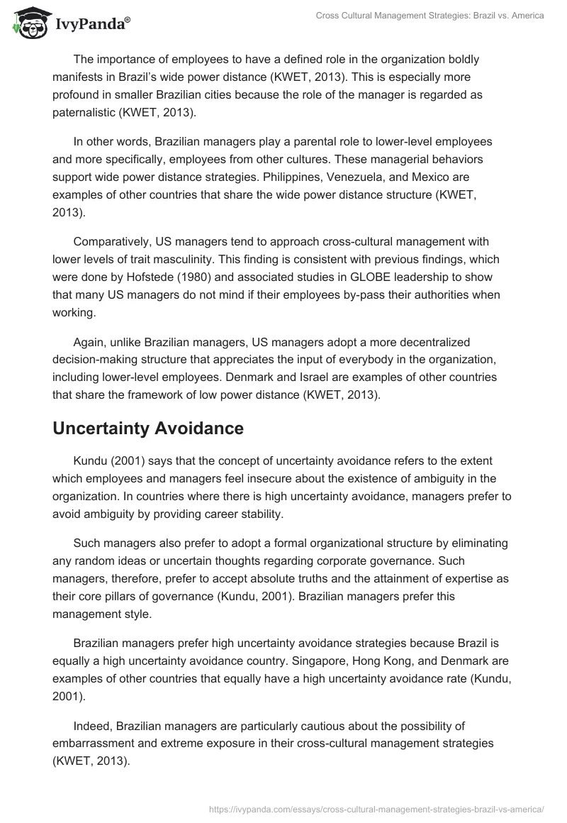 Cross Cultural Management Strategies: Brazil vs. America. Page 4