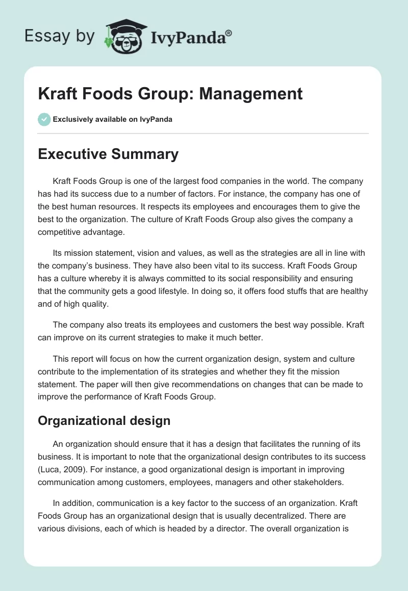 Kraft Foods Group: Management. Page 1