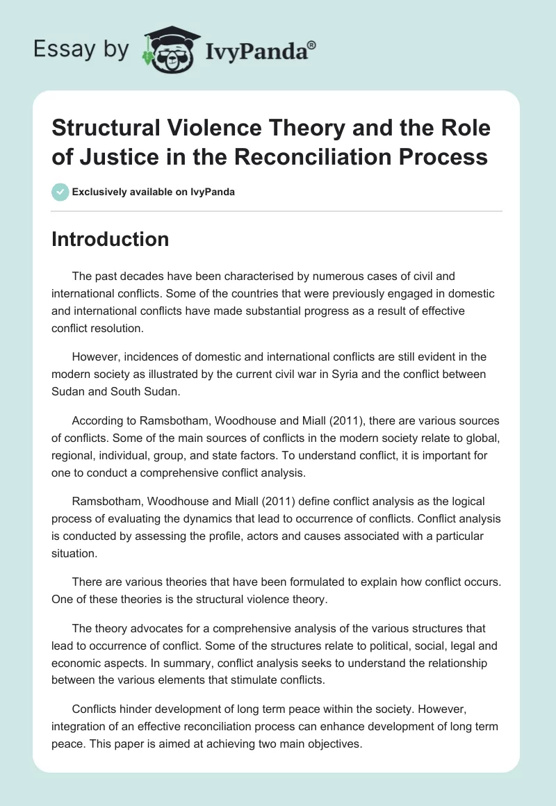 Structural Violence Theory and the Role of Justice in the Reconciliation Process. Page 1