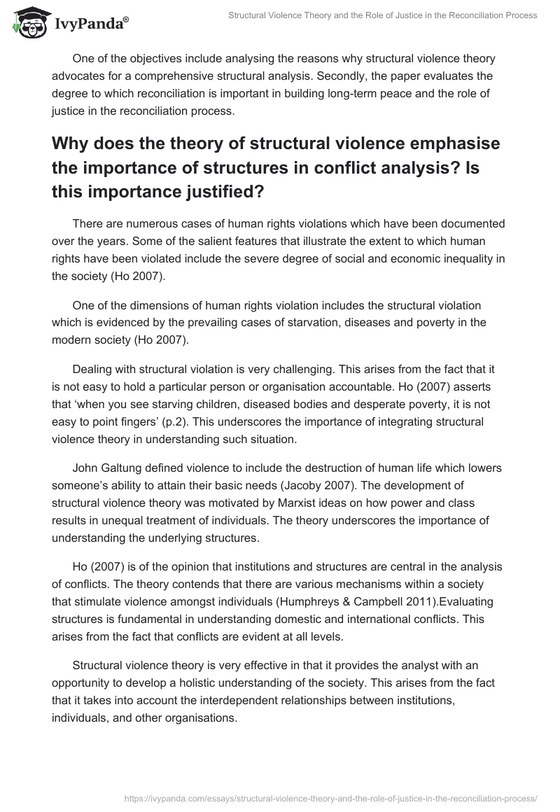 Structural Violence Theory and the Role of Justice in the Reconciliation Process. Page 2