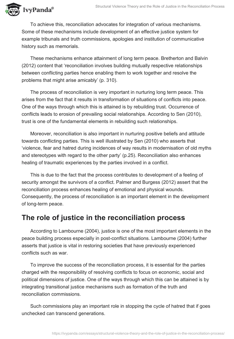 Structural Violence Theory and the Role of Justice in the Reconciliation Process. Page 5