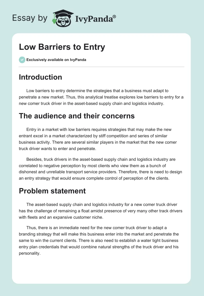Low Barriers to Entry. Page 1