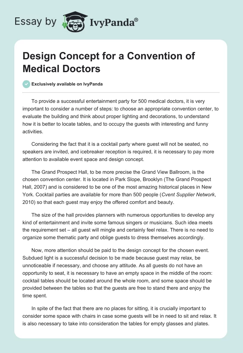Design Concept for a Convention of Medical Doctors. Page 1