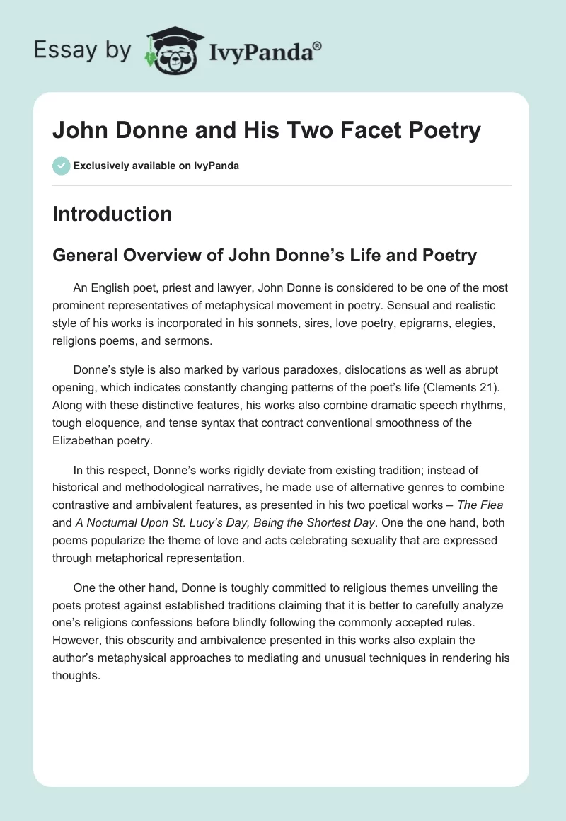 John Donne and His Two Facet Poetry. Page 1