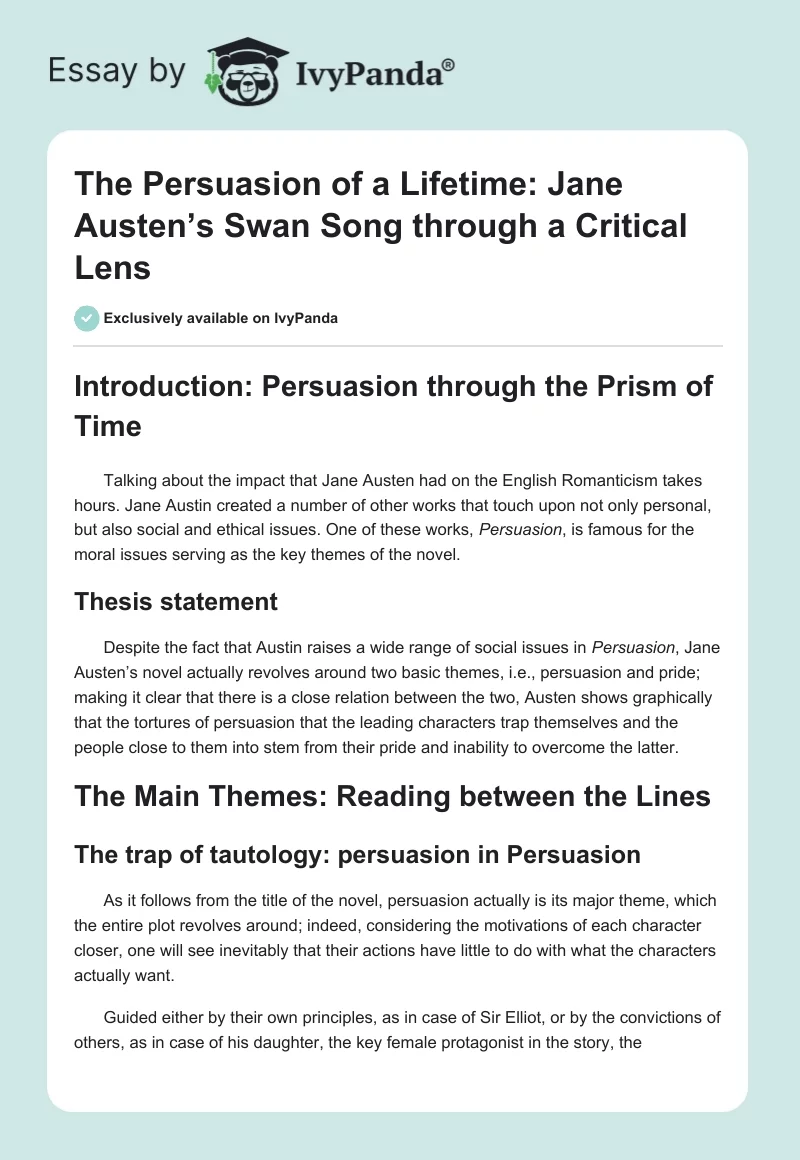The Persuasion of a Lifetime: Jane Austen’s Swan Song through a Critical Lens. Page 1