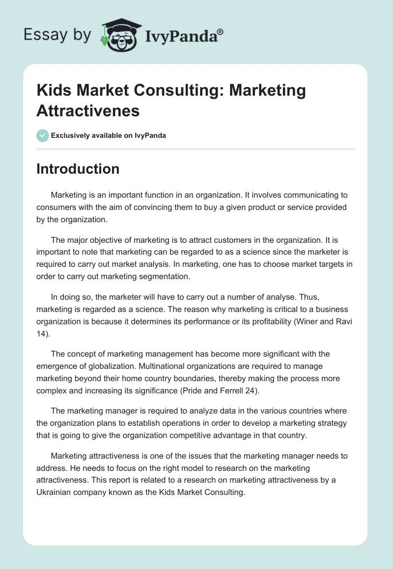 Kids Market Consulting: Marketing Attractivenes. Page 1