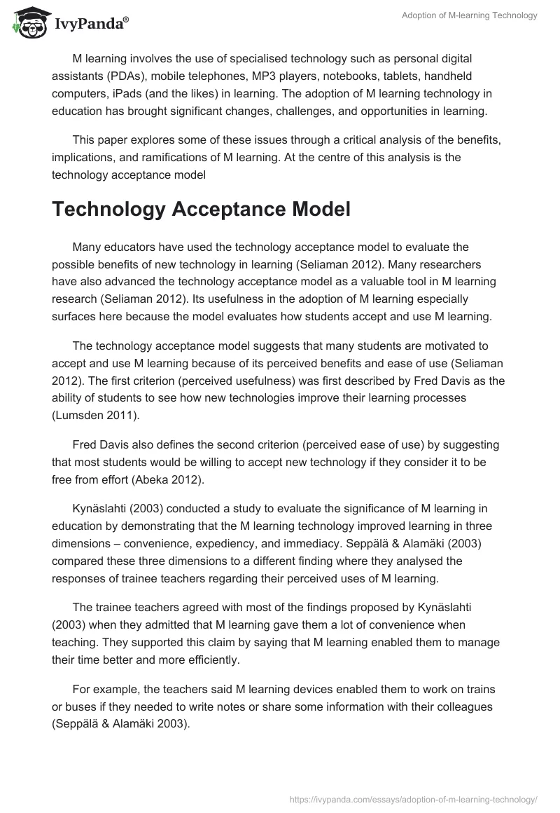 Adoption of M-learning Technology. Page 2